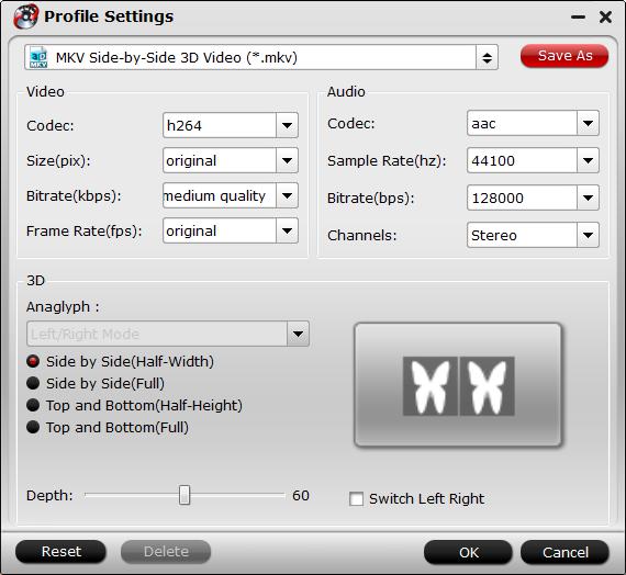 Adjust output audio codec and 3D profile settings